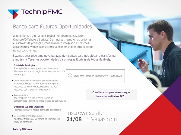 Vagas de emprego para TechnipFMC no Porto de Açu, em SJB
