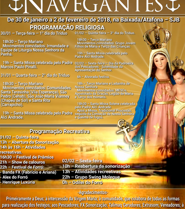 Confira programação da Festa de Nossa Senhora dos Navegantes em Atafona