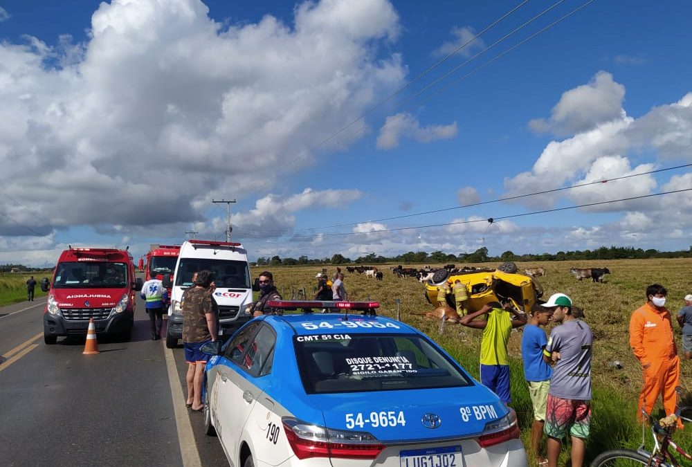 Homem ferido após tombar com caminhonete às margens da BR 356, em SJB