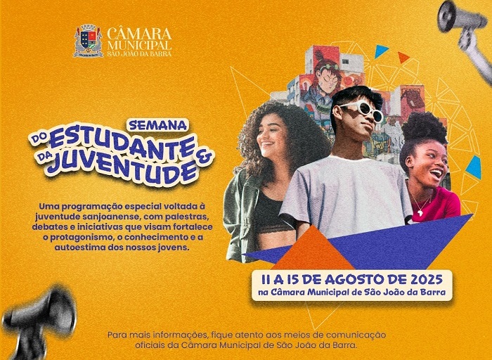 Câmara de São João da Barra promove ‘Semana do Estudante e da Juventude’, de 11 a 15 de agosto