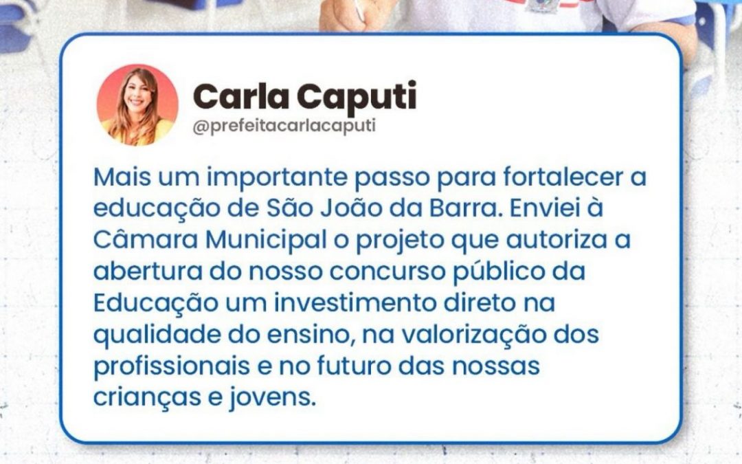 Prefeita anuncia concurso público para a área da Educação em São João da Barra