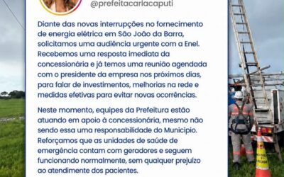 Carla Caputi cobra providências da Enel após novo apagão em São João da Barra